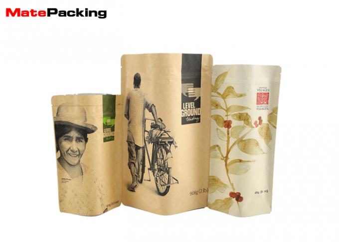 Custom Printed Ziplock Kraft Stand Up Pouches , Kraft Ziplock Bags Food Packaging