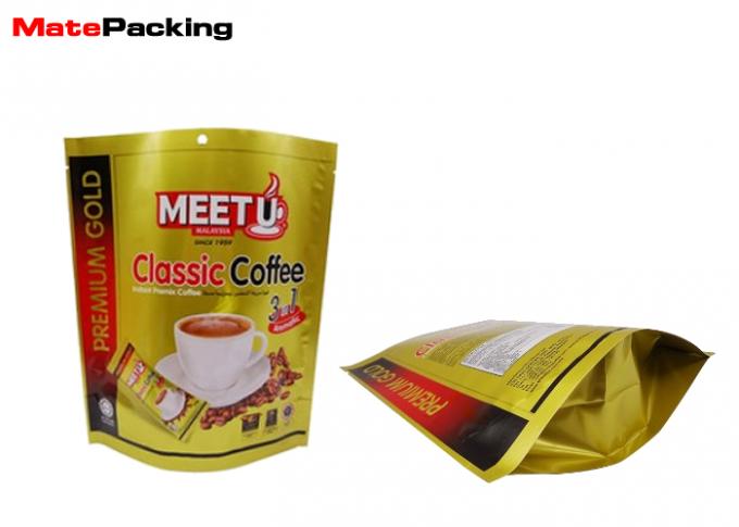 Stand Up Zipper Coffee Bean Packaging Bags Disposable With Euro Hole