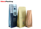 Custom Printed Natural Kraft Paper Coffee Bags Flat Bottom Pouch Zipper Top