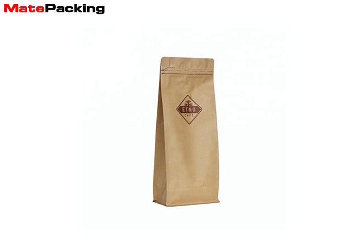 China Quad Sealed Small Brown Coffee Bags , Valve Sealed Coffee Bags Side Gusset factory