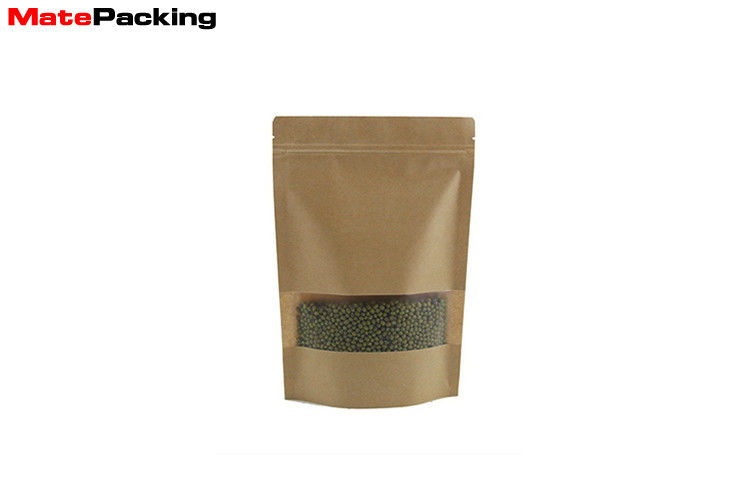China Custom Printing Reusable Kraft Paper Food Bags Zip Lock Stand Up Pouch With Clear Window factory