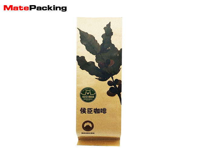 China Eco Friendly Side Gusset Pouch , Custom Printed Kraft Paper Stand Up Gusseted Bags For Coffee company