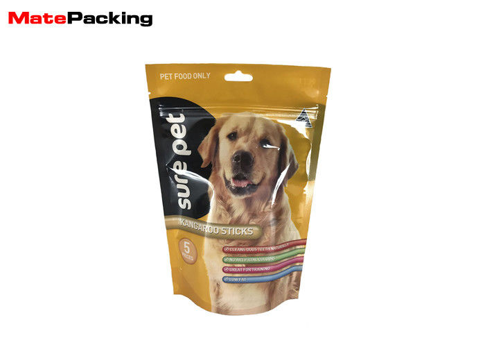 China Stand Up Pet Snack Food Packaging Bags , Dog Food Packaging Bag With Resealable Zipper factory