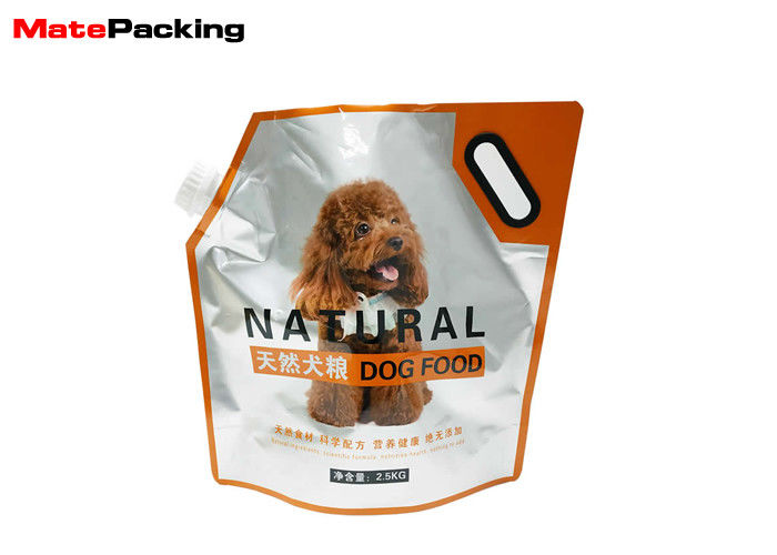 China 2.5KG Dog Pet Food Packaging Bags Aluminum Foil With Plastic Handle Spout factory