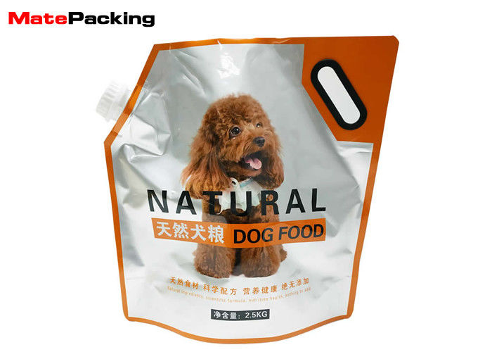 China Stand Up Foil Spout Pouch Moisture Proof For Pet Food Handle Top Custom Printing factory