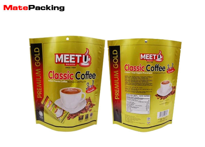 China Stand Up Zipper Coffee Bean Packaging Bags Disposable With Euro Hole factory