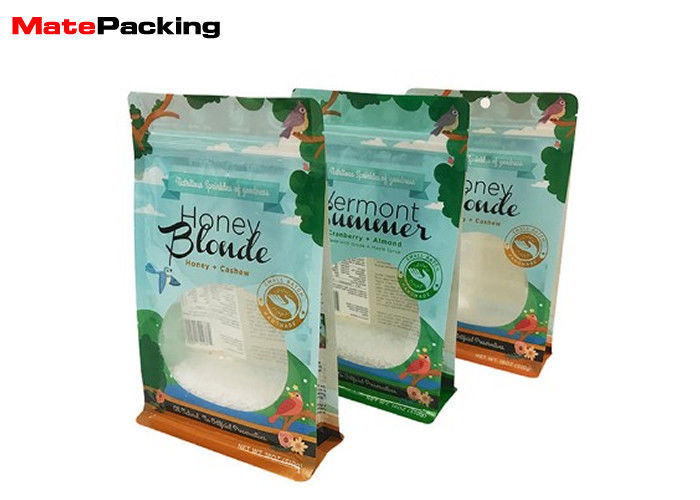 China Custom Design Food Packaging Pouches , Side Gusset Flat Bottom Zip Lock Resealable Stand Up Pouches factory