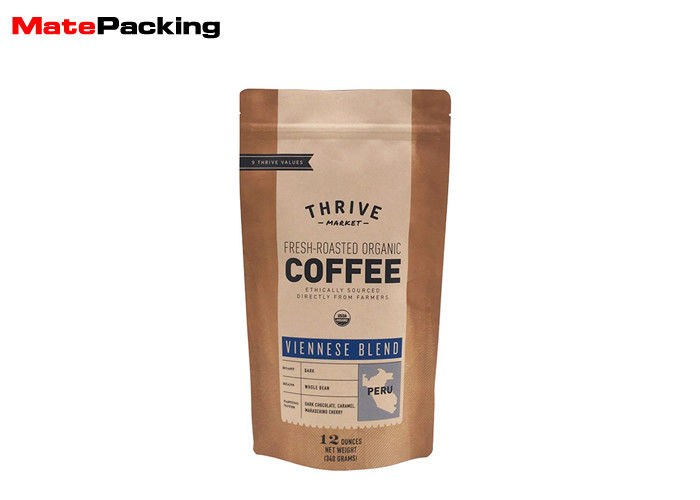 China Resealable Aluminium Foil Pouches , Kraft Paper Zipper Stand Up Coffee Bags factory