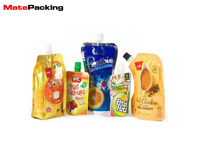 China Spout Plastic Drink Pouches , Stand Up Reusable Juice Pouches Custom Logo Printing factory