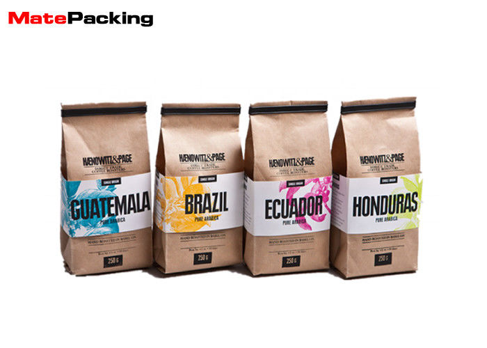China Food Grade Heat Seal Stand Up Coffee Pouches , Packaging Tin Tie Brown Paper Coffee Bags factory