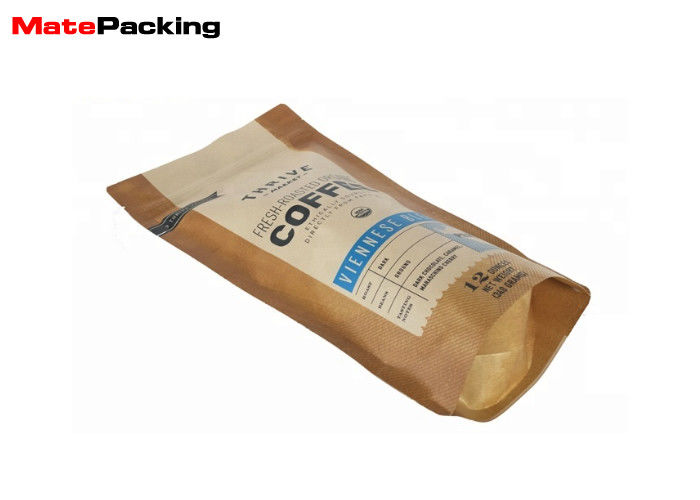 China Stand Up Kraft Paper Coffee Bags , Resealable Coffee Bags Pouch With Valve Foil Lamination factory