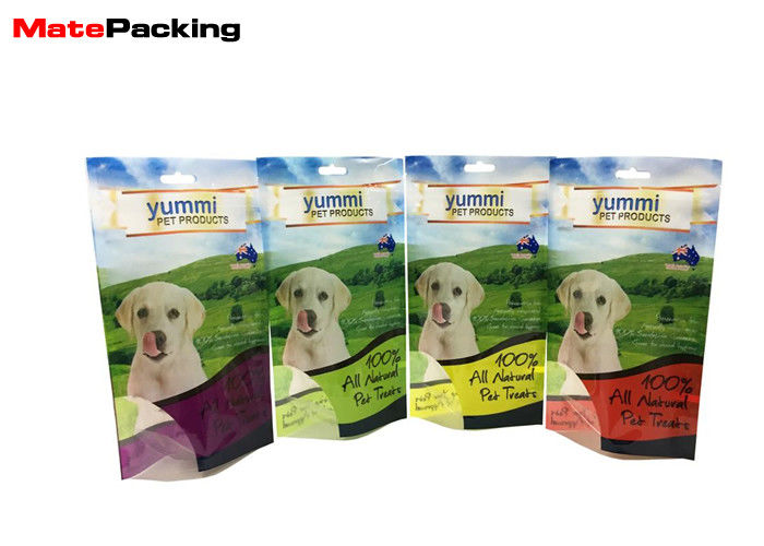 China Stand Up Transparent Bottom Pet Supply Bag , Plastic Dog Treat Bags With Hole Handle / Window factory