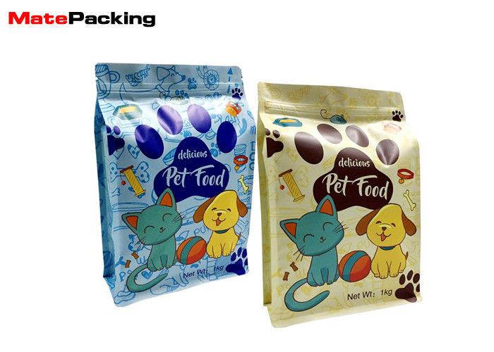 China Matte Colorful Printing Dry Food Packaging Bags , Flat Bottom Pet Dog Treat Bag With Zipper factory