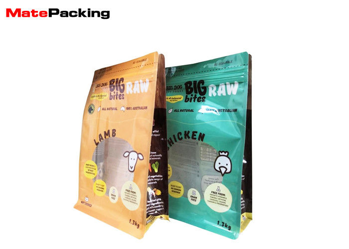 China Food Grade Flat Bottom Pet Food Packaging Bags With Zipper / Clear Window factory