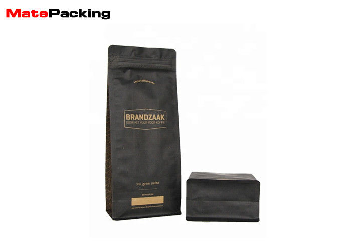 China Biodegradable Flat Bottom Brown Paper Bags Coffee Packaging With Zipper factory