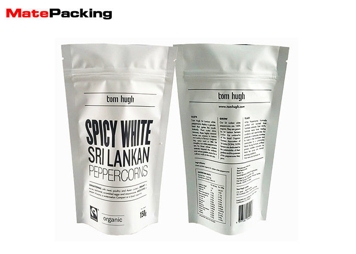 China 150g Matte Printing Foil Food Pouches Aluminum Foil Stand Up Ziplock Peppercorn Bags factory