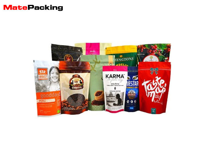 China Zipper Custom Printed Stand Up Pouches Plastic Laminated Foil Coffee Bags With Valve factory