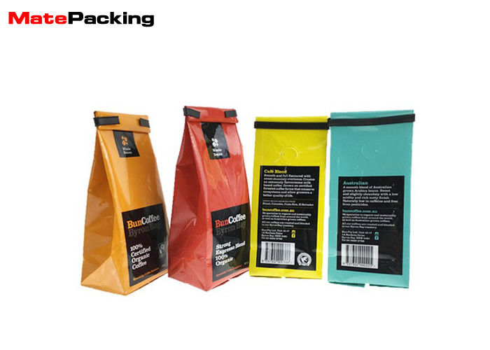 China Aluminum Foil Coffee Bean Packaging Bags Flat Bottom With Valve / Tin Tie factory
