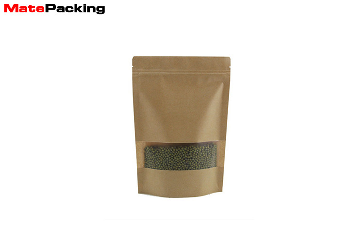 Custom Printing Reusable Kraft Paper Food Bags Zip Lock Stand Up Pouch With Clear Window