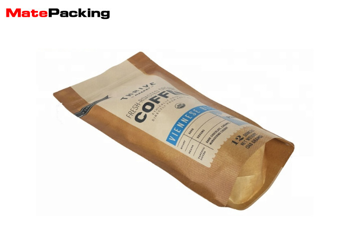 Stand Up Kraft Paper Coffee Bags , Resealable Coffee Bags Pouch With Valve Foil Lamination