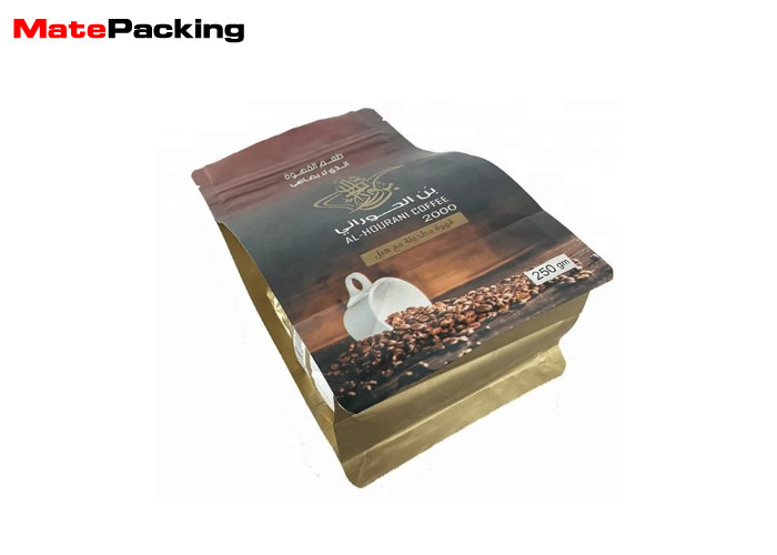Matte Moisture Proof Coffee Bean Packaging Bags Pouch Flat Bottom With Valve Quad Sealed