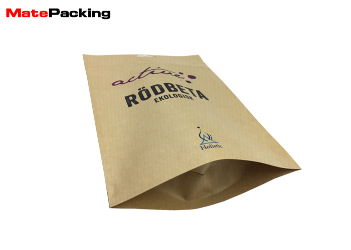 Kraft Paper Stand Up Biodegradable Recycling Bags With Zipper / Hole Handle