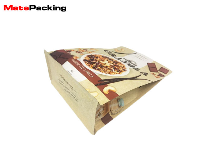 Flat Bottom Kraft Stand Up Pouches , Gravure Mold Printing Zip Lock Bags For Food