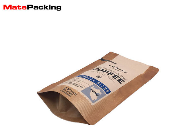 Resealable Aluminium Foil Pouches , Kraft Paper Zipper Stand Up Coffee Bags