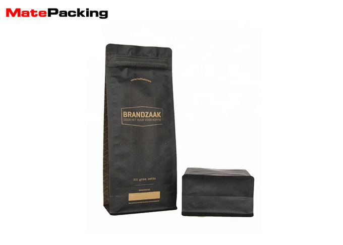 Biodegradable Flat Bottom Brown Paper Bags Coffee Packaging With Zipper