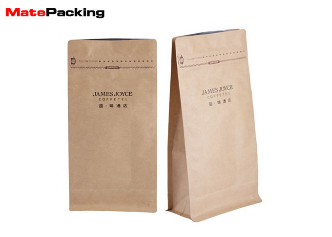 Gravure Printing Flat Bottom Coffee Bags , Aluminium Foil Pouches With Valve / Zipper