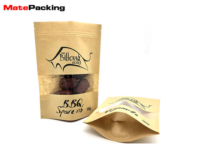 Resealable Kraft Paper Food Bags Stand Up Zipper Plastic Snack Packaging With Window