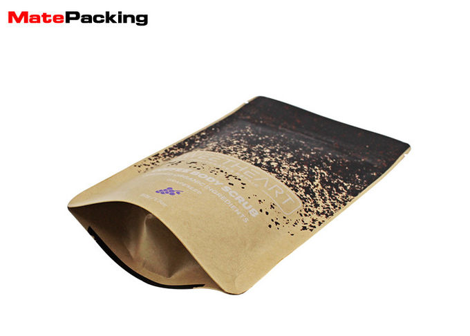 Flat Bottom Kraft Paper Food Bags Resealable Stand Up Aluminum Foil Lined Coated
